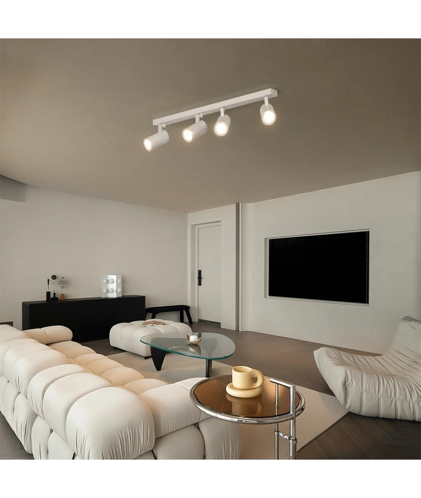 kelvo® SPOTA KLV-101-0141 Κινούμενο Φωτιστικό Σποτ Οροφής για 4 Λάμπες MR16 με Ντουί GU10 AC 220-240V IP20 - Λευκό Ματ - Μ64 x Π6 x Υ14cm